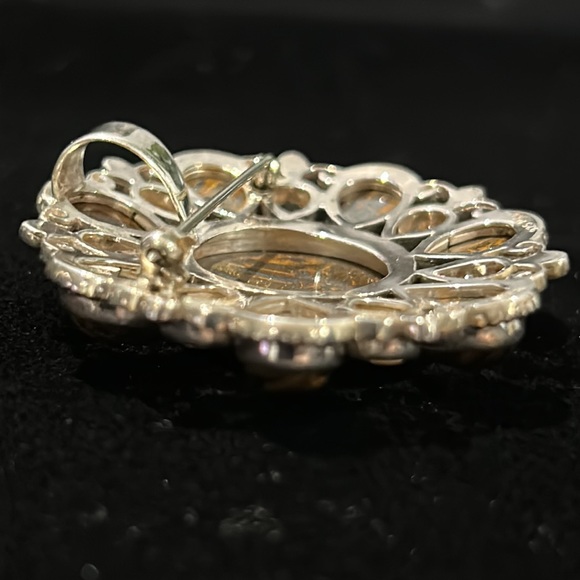 #18 Vintage Himalayan Gems Jasper & Citrine Brooch in 925 Silver - Picture 7 of 8